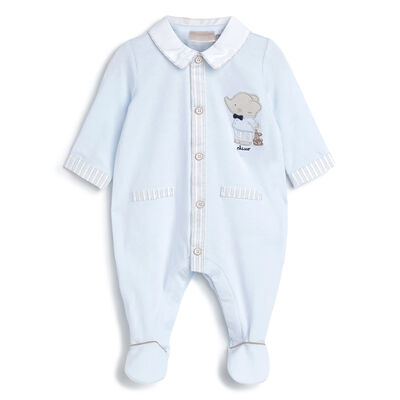 Boys Light Blue Applique Front Opening Babysuit